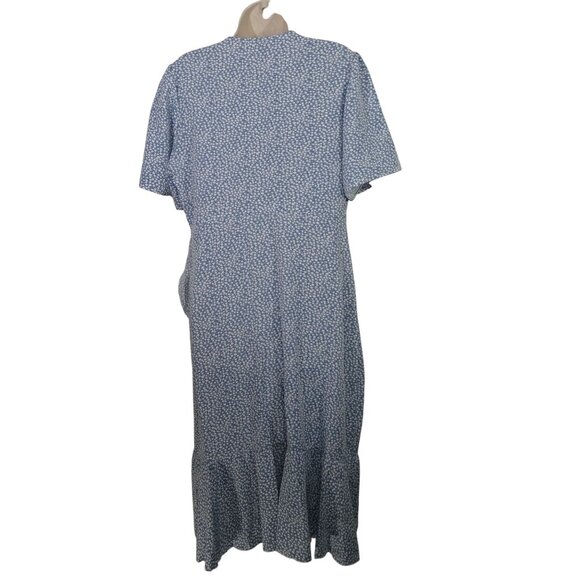 Shein Blue Printed Faux Wrap Dress With Ruffle Short Sleeves Women Size XL US 12 - Picture 5 of 12